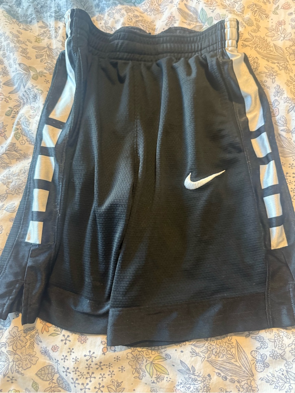 Nike Black Elite Athletic Shorts with White Swoosh and Silver Side Panels